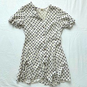 Polka dot button-up mini dress with tie-back